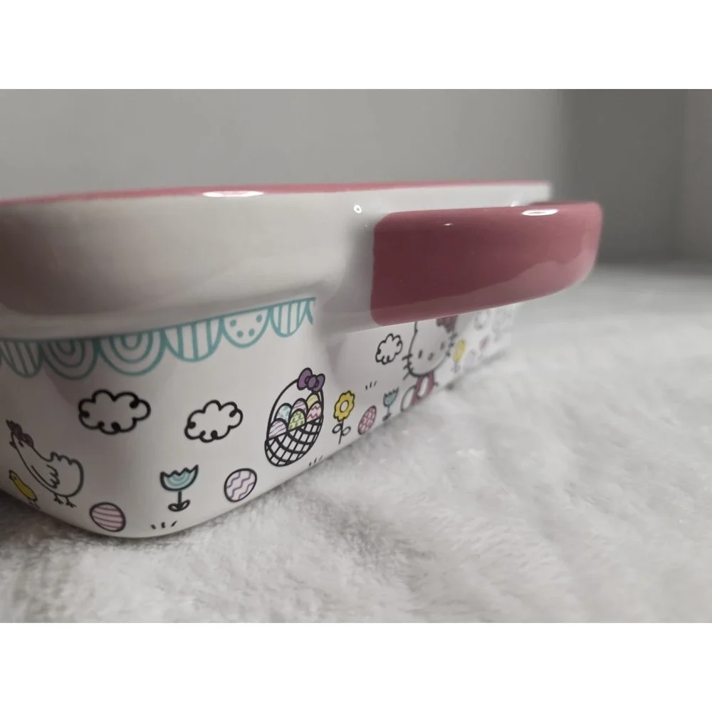 Hello Kitty Easter Ceramic Baking Dish Pink White Bunny Sanrio Casserole Pan